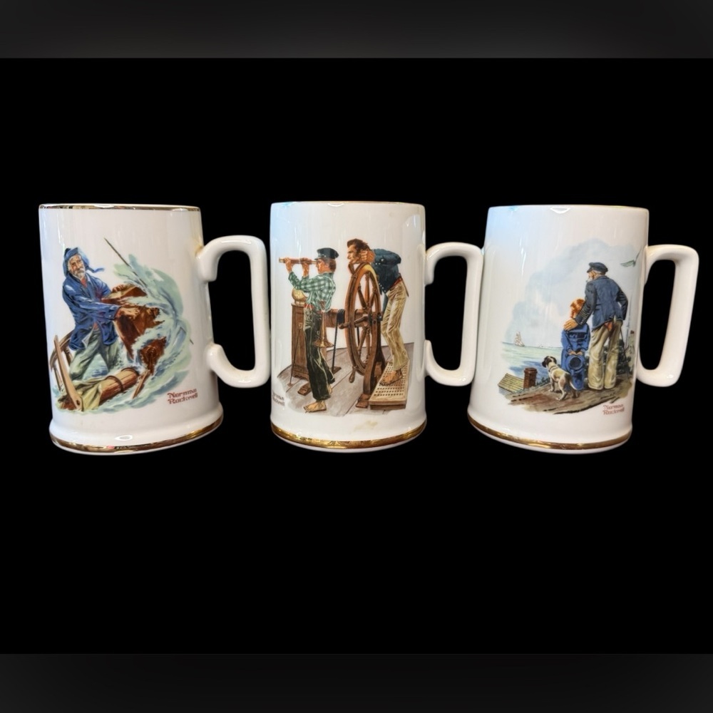 Set of 3 Norman Rockwell collectable mugs.